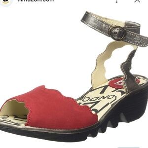 Fly London women ankle strap sandals red wedge size 40